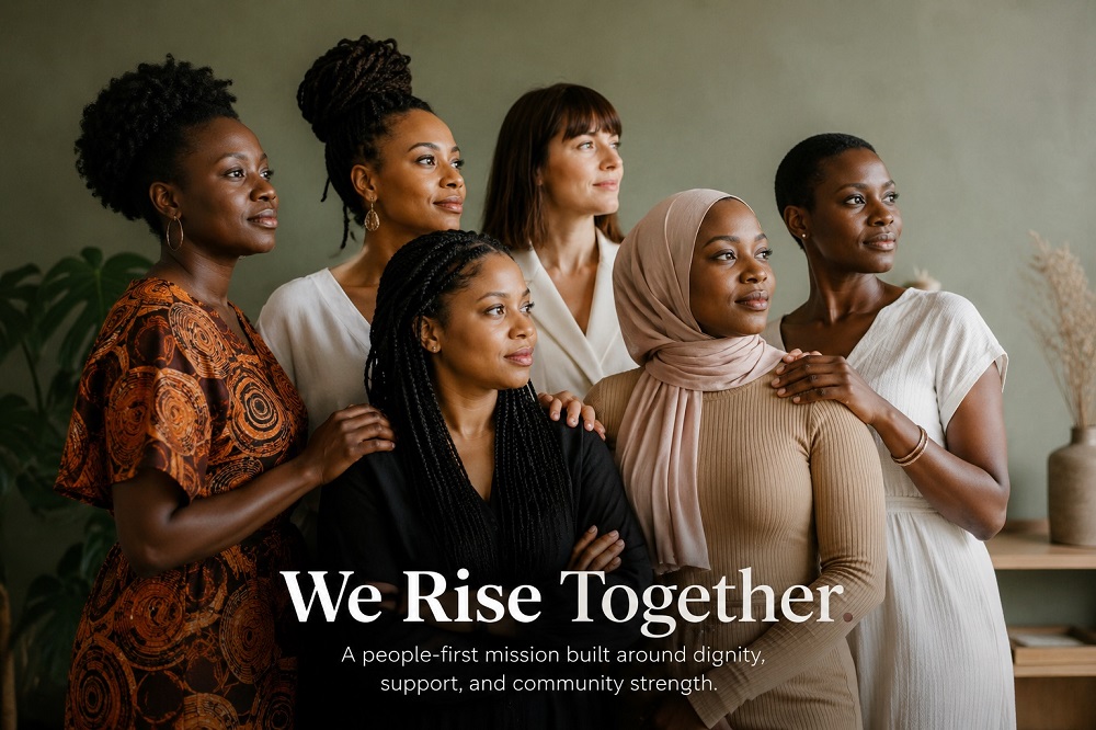 Group of women standing together in solidarity and empowerment.