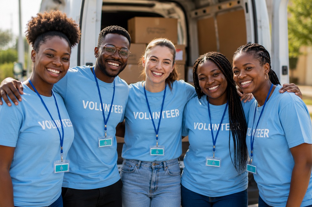 Group of volunteers standing.