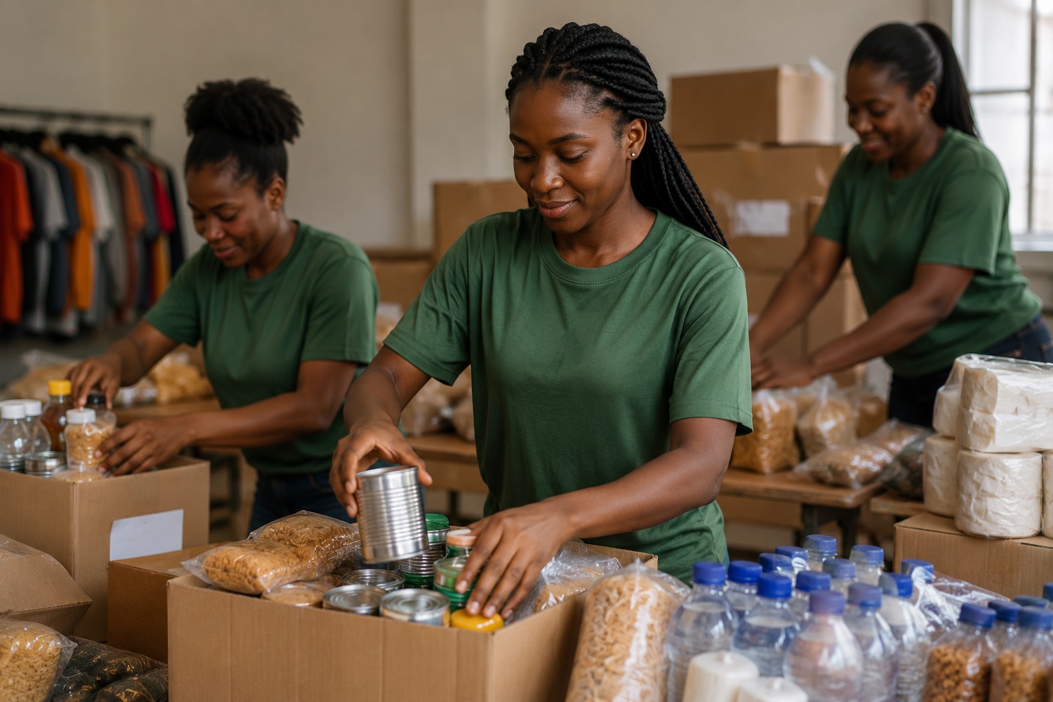 Community support supplies prepared for distribution.